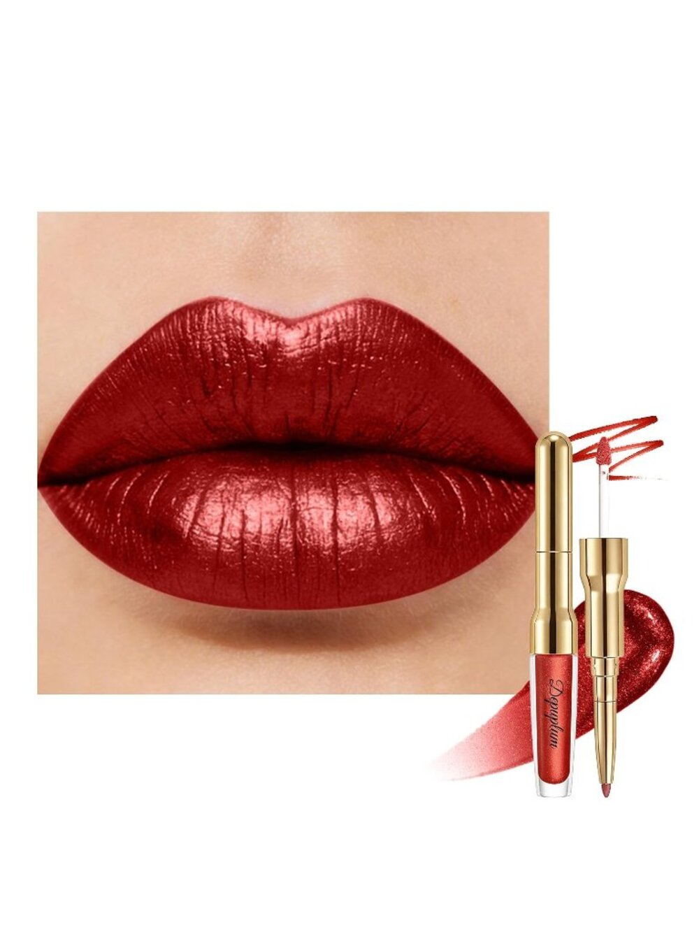 Women's GB14 Passion Metallic 2-in-1 Glitter Long Lasting Lipstick & Lip Liner